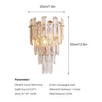 Sxtiger Crystal Wall Light, Modern E14 Luxury Crystal Wall Lamp Indoor, for Living Room Bedroom Kitchen Hallway Stairs Restaurant Hotel Lighting (Golden)