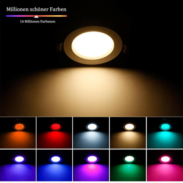 10er WiFi Bluetooth 5W LED Einbaustrahler 230V RGBWC+CCT LED Deckenspot Dimmbar LED Spots Einbauleuchten Flach LED Downlight RGB+2700K-6500K APP Steuerung Kompatibel mit Alexa Google Home