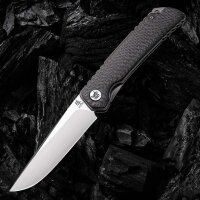 KATSU Camping Messer Klappmesser, Taschenmesser Einhandmesser, CPM 154CM Stahlklinge, Rettungsmesser Kohlefasergriff, EDC-Messer mit Lederscheide