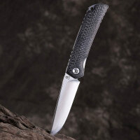 KATSU Camping Messer Klappmesser, Taschenmesser Einhandmesser, CPM 154CM Stahlklinge, Rettungsmesser Kohlefasergriff, EDC-Messer mit Lederscheide