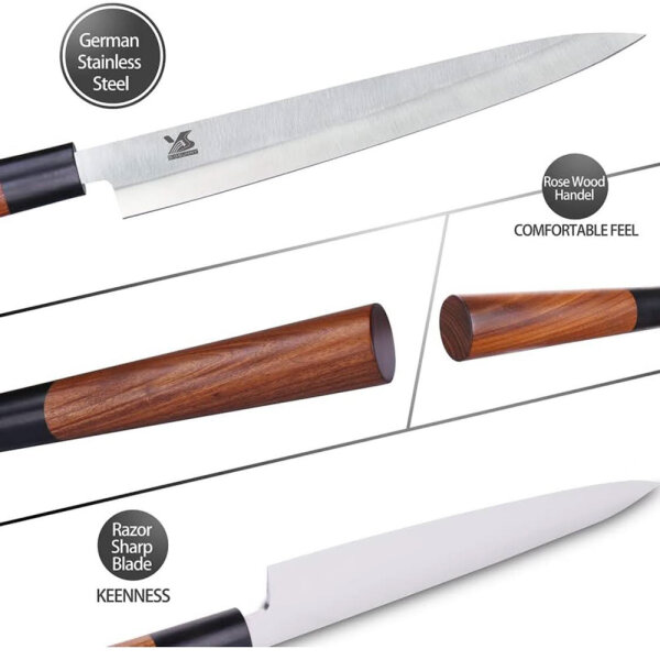 MSY BIGSUNNY 3-teiliges Sushi-Messer-Set Sashimi-Messer Edelstahl Yanagiba-Messer Fischmesser schneiden