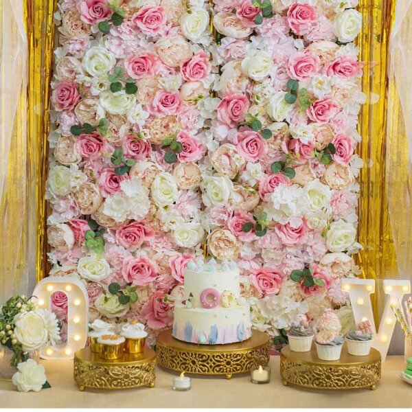 NUPTIO 6 Pieces Flower Wall Panel 60cm x 40cm White & Pink Artificial Roses Artificial Flower Floral Backdrop for Party Wedding Bridal Shower Baby Shower Christmas Home Decoration
