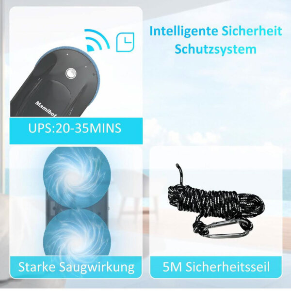 Mamibot W110-P window cleaning robot with Anticaída, water sprayer, remote control, suitable for 12 cloths, black