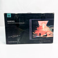 HUION Kamvas Pro 22 graphics tablet, model number: Kamvas Pro 22, 22 inch screen, high-resolution color display, pressure-sensitive stylus, versatile connectivity options, ideal for digital art and design.