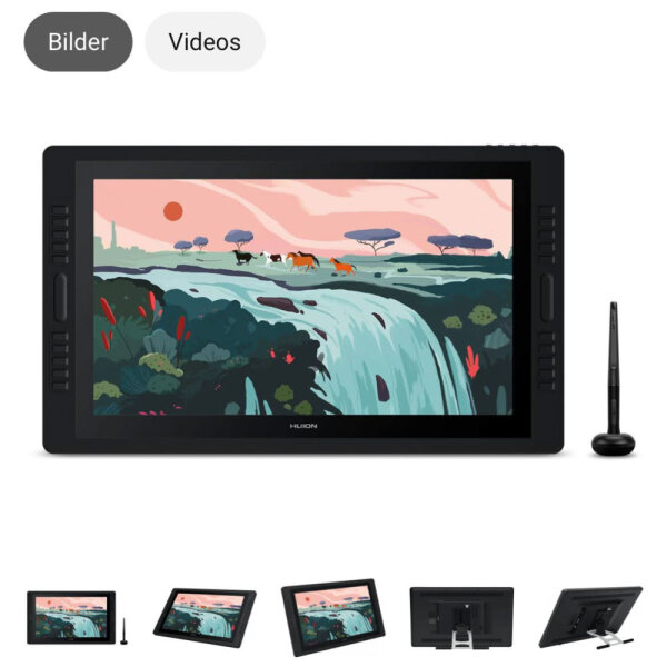 HUION Kamvas Pro 24 Grafiktablett, Modellnr. nicht angegeben, Merkmale: 24 Zoll, hoher Farbraum, empfindlicher Stift, Kratzer vorhanden, Zubehör fehlt.