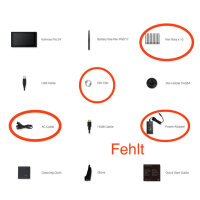 HUION Kamvas Pro 24 Grafiktablett, Modellnr. nicht angegeben, Merkmale: 24 Zoll, hoher Farbraum, empfindlicher Stift, Kratzer vorhanden, Zubehör fehlt.