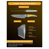 SANMUZUO 13CM Allzweckmesser, LA-S9, Küchenmesser, japanischer VG-10-Damaststahl, ultrascharf, ergonomischer Griff aus gelbem Harz.