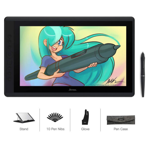 ARTISUL D16, 15.6", LCD Sketch-Pad, tragbares Zeichentablett, hohe Druckempfindlichkeit, große Zeichenfläche, ideal für Künstler, zwei Kabel fehlen