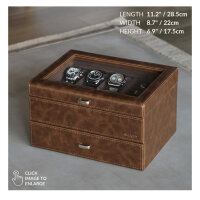 TAWBURY Watch Box 6 Watches - Multifunctional jewelry storage for men, ideal for watches and glasses, elegant design in brown, offers space for 6 watches, perfect protection and stylish presentation.