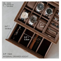TAWBURY Watch Box 6 Watches - Multifunctional jewelry storage for men, ideal for watches and glasses, elegant design in brown, offers space for 6 watches, perfect protection and stylish presentation.