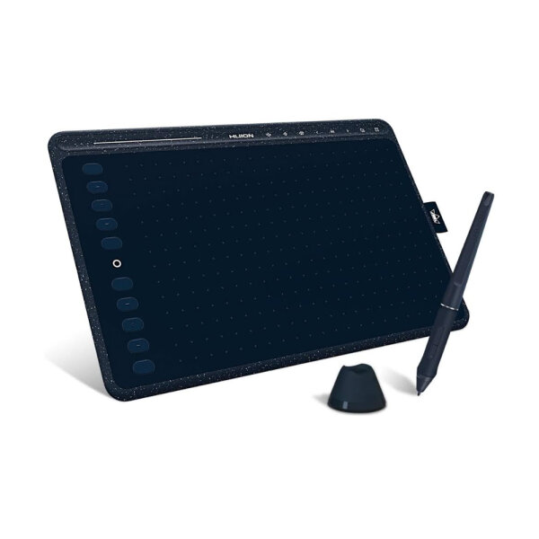 HUION HS611 Grafiktablett 10,2 x 6,36 Zoll ideal für digitale Kunst, 8 Multimedia-Tasten, 10 Express-Tasten, Touch Strip, kompatibel mit Win, Mac, Android in Sternblau
