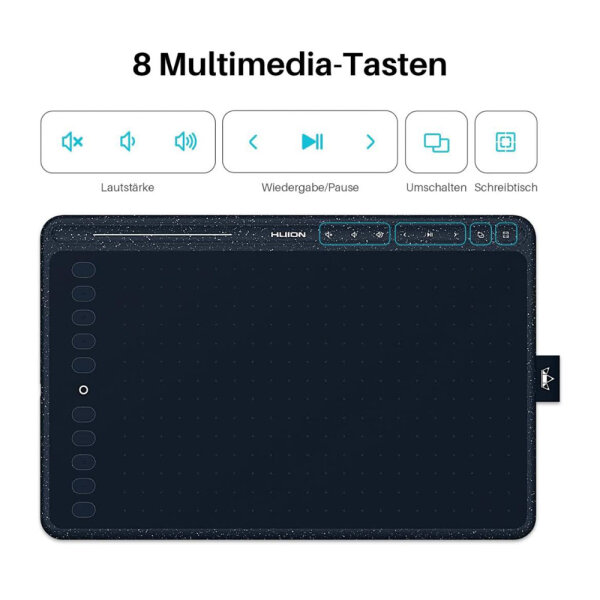 HUION HS611 Graphics Tablet 10.2 x 6.36 Inch Ideal for Digital Art, 8 Multimedia Keys, 10 Express Keys, Touch Strip, Compatible with Win, Mac, Android in Star Blue