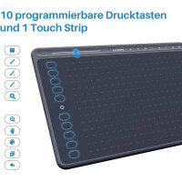 HUION HS611 graphics tablet 10.2x6.36 inches ideal for digital art - 8 multimedia keys, 10 express keys, touch strip, compatible with Win, Mac, Android, gray