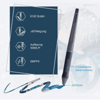 HUION HS611 graphics tablet 10.2x6.36 inches ideal for digital art - 8 multimedia keys, 10 express keys, touch strip, compatible with Win, Mac, Android, gray