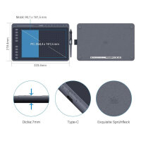 HUION HS611 graphics tablet 10.2x6.36 inches ideal for digital art - 8 multimedia keys, 10 express keys, touch strip, compatible with Win, Mac, Android, gray