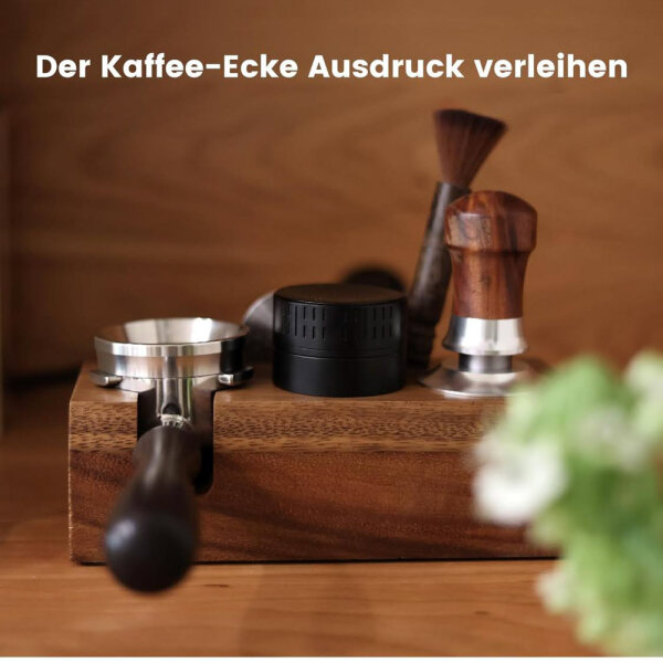 HOLIHOKY tamper station 58mm, tamper station wood, espresso accessories, walnut, silicone cushion, height adjustable, ideal for baristas.
