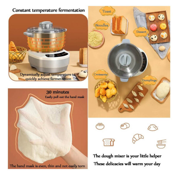 DarkSwan Dough Machine 5L, Kneading Machine with Fermentation Function, 304 Stainless Steel, Microcomputer Timing, Touch Panel, Easy to Clean, Split Design, Ideal for Dough Making.