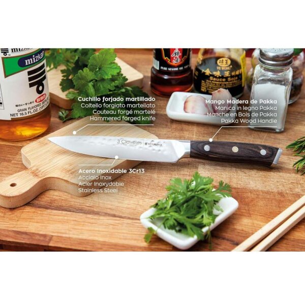 3 Claveles, 5-teiliges Profi-Küchenmesser-Set, Edelstahl, Messersatz mit Kimura-Fasern Halter, ideal für präzises Schneiden, rostfrei, ergonomischer Griff, für ambitionierte Köche.