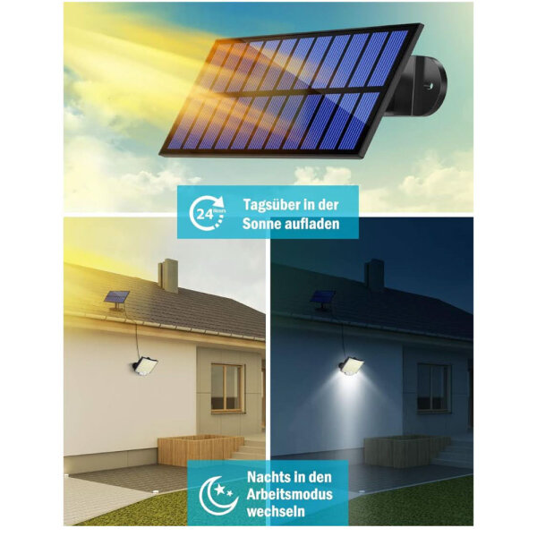 MPJ solar lamps, 106 LED, outdoor light, motion detector, IP65 waterproof, 120° lighting angle, solar wall light, garden, 5m cable, 2 pieces