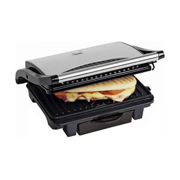 BESTRON Contact Grill ASW113S, Sandwich/Panini Contact Grill, Non-Stick Coating, with Drip Tray, Black