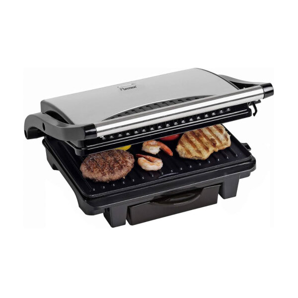 BESTRON Contact Grill ASW113S, Sandwich/Panini Contact Grill, Non-Stick Coating, with Drip Tray, Black