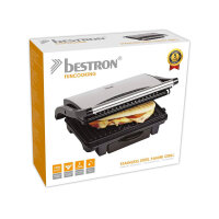 BESTRON Contact Grill ASW113S, Sandwich/Panini Contact Grill, Non-Stick Coating, with Drip Tray, Black