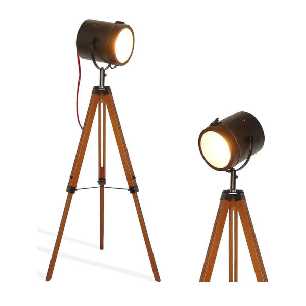 Stehlampe Dreibein Vintage Industrial Holz Design für Wohnzimmer Esszimmer Retro E27 Fassung