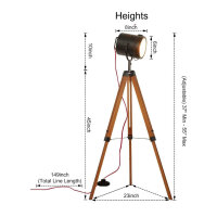 Stehlampe Dreibein Vintage Industrial Holz Design für Wohnzimmer Esszimmer Retro E27 Fassung