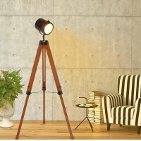 Stehlampe Dreibein Vintage Industrial Holz Design für Wohnzimmer Esszimmer Retro E27 Fassung