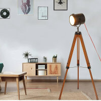Stehlampe Dreibein Vintage Industrial Holz Design für Wohnzimmer Esszimmer Retro E27 Fassung