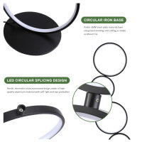 SUNLLOK Moderne 5 Ringe LED Stehlampe dimmbar, schwarz, für Wohnzimmer, Büro, Schlafzimmer, industrielle Dekoration.