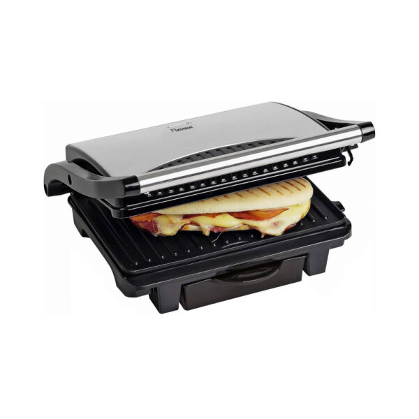 BESTRON Kontaktgrill ASW113S, Sandwich-/Panini-Kontaktgrill, antihaftbeschichtet, mit Auffangschale, Schwarz