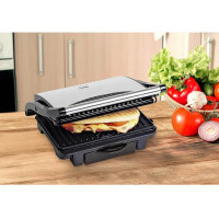 BESTRON Kontaktgrill ASW113S, Sandwich-/Panini-Kontaktgrill, antihaftbeschichtet, mit Auffangschale, Schwarz