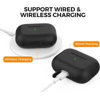 Ahastyle Silikon-Fallschutz Hülle für Airpods Pro 2, Anti-Scratch, Antichoc, Schwarz, mit Carabiner, für Apple Airpods Pro 2