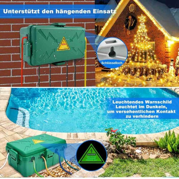 Grün, IP54, Elektrobox, Wetterfest, schützt Steckdose, Timer, Plug, für Außenbereich, 27x14.5x12.5 cm