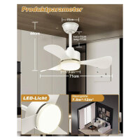 Airwit Deckenventilator 71cm, Beleuchtung, leise, umkehrbarer DC Motor, ideal für Schlafzimmer und Wohnzimmer.