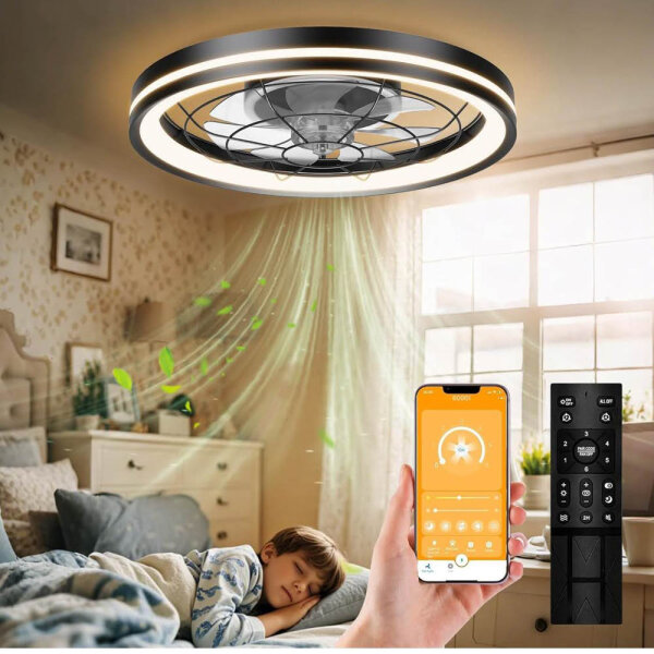 Airwit ceiling fan 48cm, fan with light, quiet, dimmable, modern, reversible DC motor