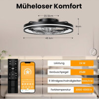 Airwit ceiling fan 48cm, fan with light, quiet, dimmable, modern, reversible DC motor