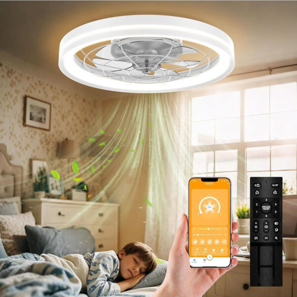 Airwit ceiling fan 48cm, fan with light, quiet, dimmable, modern, reversible DC motor