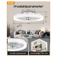 Airwit ceiling fan 48cm, fan with light, quiet, dimmable, modern, reversible DC motor