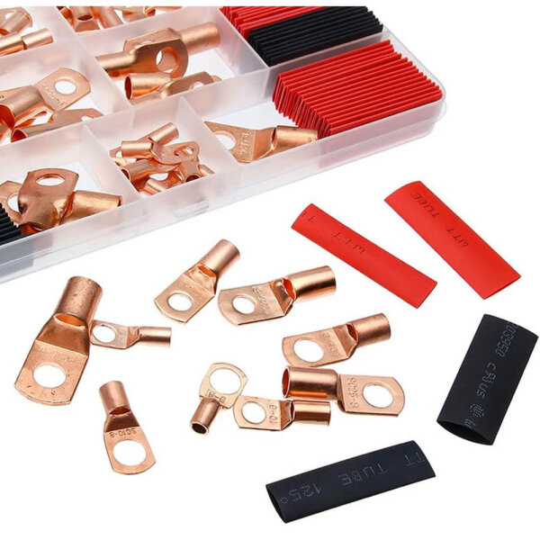 GFFG 120 pieces cable lugs set ring cable lugs copper for crimping electrical wires with heat shrink tube