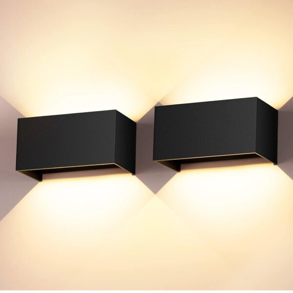 Cwycfw 24W LED Wall Light Black 2 Pieces Warm White 3000K IP65 Waterproof Up and Down Adjustable Light Beam
