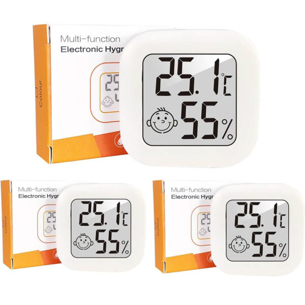 Mini Thermometer Hygrometer, 3 Pack, Digital Room Thermometer, Precise Humidity Measurement, Compact Design