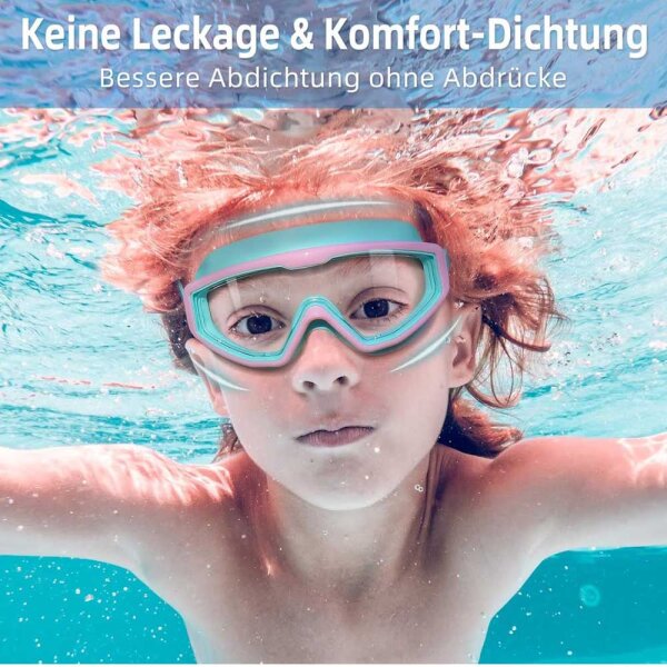 Water Space Schwimmbrille, Kinder 3-15, Schwimmbrille, Panoramablick, Anti-Nebel, auslaufsicher, für Schwimmbad und Strand