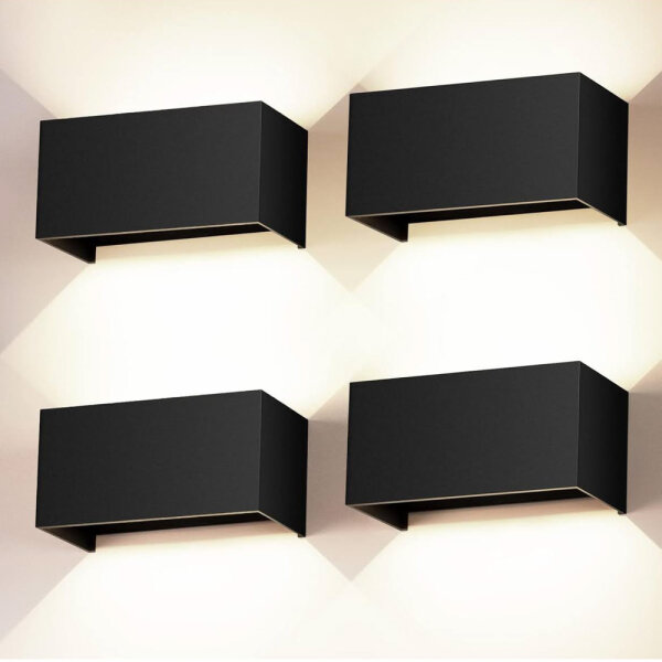 Cwycfw 24W LED Wandleuchte Schwarz Innen/Außen IP65 Wasserdicht 4000K Einstellbarer Lichtstrahl 4 Stück