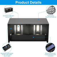Cwycfw 24W LED Wandleuchte Schwarz Innen/Außen IP65 Wasserdicht 4000K Einstellbarer Lichtstrahl 4 Stück
