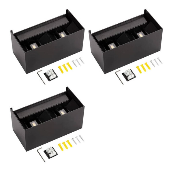 Cwycfw 24W LED Wandleuchte Schwarz, Innen/Außen, IP65, wasserdicht, einstellbarer Lichtstrahl, 4000K natürlich weiß, 3 Stück