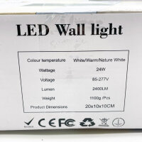 Cwycfw 24W LED Wandleuchte Schwarz, Innen/Außen, IP65, wasserdicht, einstellbarer Lichtstrahl, 4000K natürlich weiß, 3 Stück