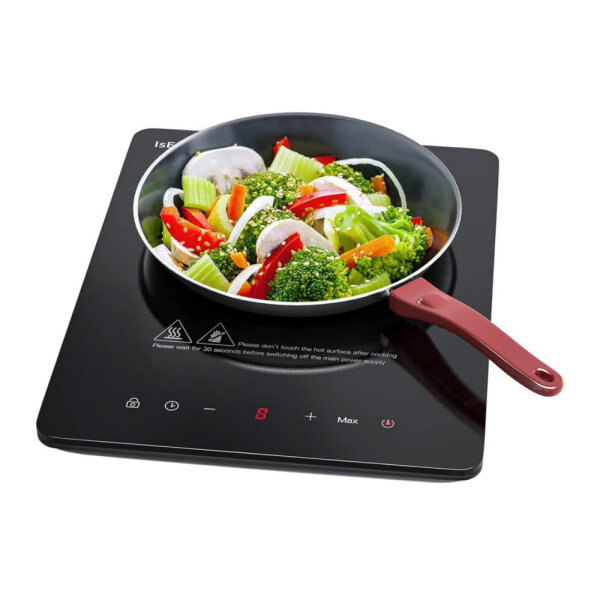 Induktionskochfeld WQ-8010, 1 Platte, 2100W, 28cm, tragbar, 9 Heizstufen, 8h-Timer, Touch-Steuerung, Booster, Schwarz