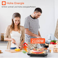 Induktionskochfeld WQ-8010, 1 Platte, 2100W, 28cm, tragbar, 9 Heizstufen, 8h-Timer, Touch-Steuerung, Booster, Schwarz
